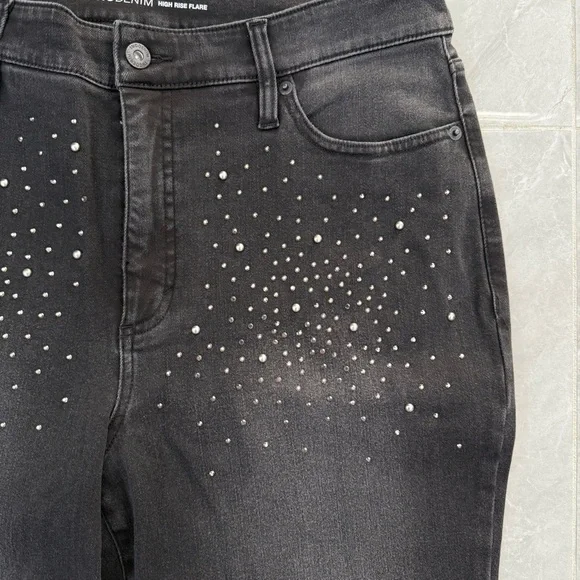NWOT Women’s INC Denim High-Rise Rhinestone Studded Flare Jeans Plus Size 14 - Picture 4 of 16